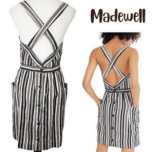 MADEWELL Black & Beige Evelyn Stripe Apron Mini Dress With Pockets - Women's 8